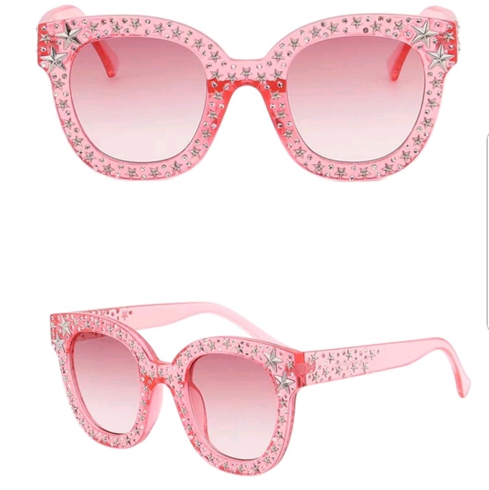 Pink oversized sunglasses with stars and crystals - Picture 3 of 8